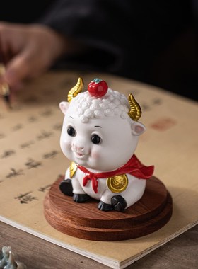 牛市(柿)可爱陶瓷牛摆件招财家居办公室桌面生肖牛吉祥物工艺品