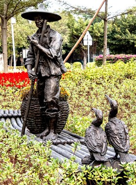 玻璃钢仿铜渔舟唱晚雕塑渔文化主题渔民渔船人物广场景观铜摆件