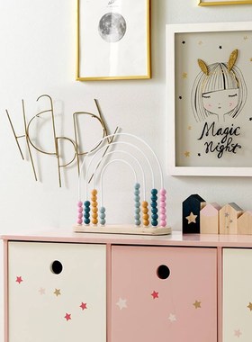 儿童房摆件样板间家居饰品男孩女孩卧室创意木质算珠架桌面装饰品