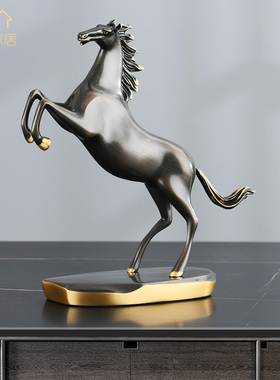轻奢纯铜马到成功招财客厅书房酒柜摆件装饰品办公室桌面高端家居