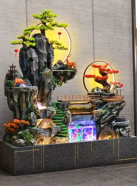 招财假山流水摆件循环水喷泉鱼缸造景酒店会所风水轮装饰开业乔迁