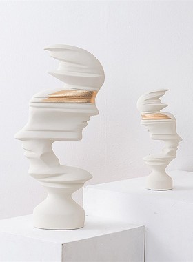 黑白哑光抽象人物摆件现代简约售楼部酒店玄关电视柜树脂雕塑装饰