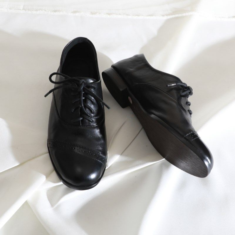 莲花府邸25春季圆头单鞋真皮简约百搭学院风通勤系带深口小皮鞋女,淘宝优惠券,粉丝福利购,淘宝优惠卷