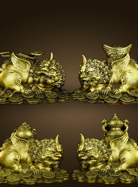 铜貔貅摆件一对纯铜公母貔貅招财家居装饰品旺财皮丘客厅办公室