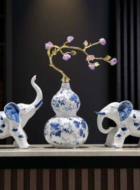 葫芦摆件客厅招财陶瓷高级感工艺品新中式客厅玄关电视柜乔迁礼物