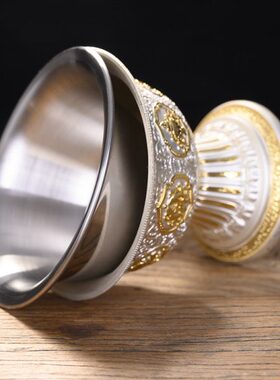 尼泊尔供水杯供酒西藏七供水碗八吉祥八供杯财神圣水杯不锈钢内胆