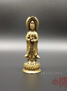 铜合金南海三面观音菩萨摆件小号莲花观音菩萨佛祖佛铜像铜器
