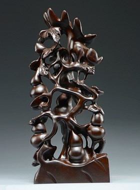 黑檀木雕五福临门根雕摆件雕刻工艺品家居客厅装饰品开业乔迁送礼