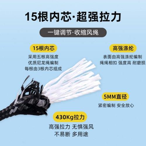 5mm露营风绳户外天幕风绳撑杆固定拉绳4米帐篷反光营绳帐篷防风绳 - 图0