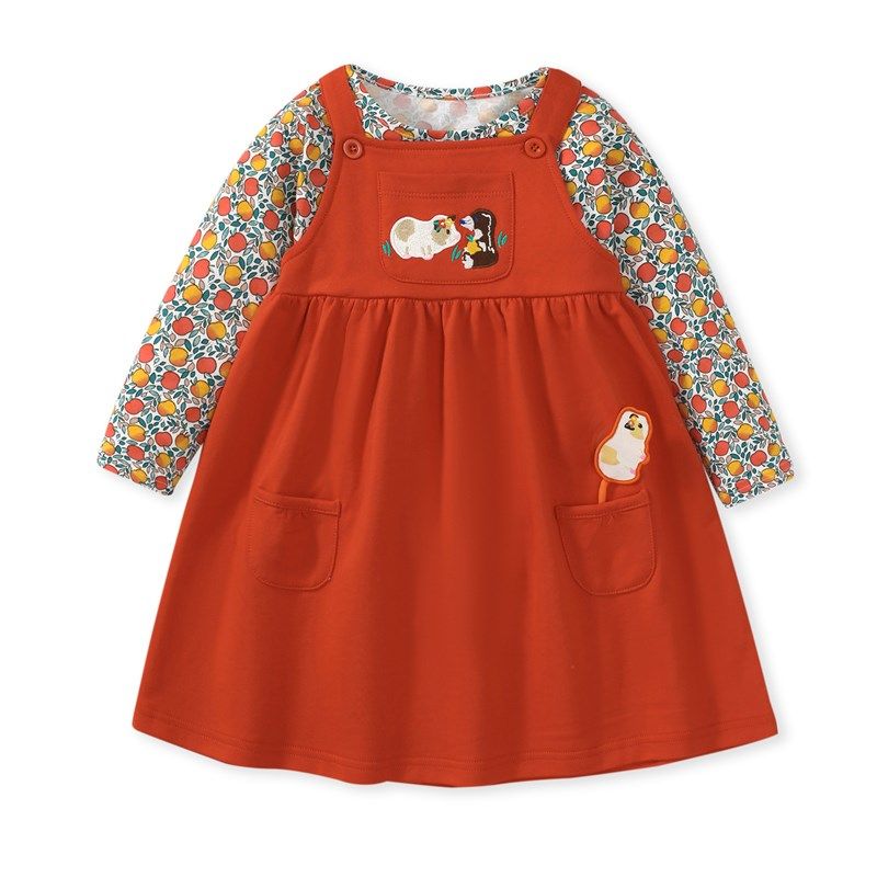 女童大红色吊带连衣裙宝宝纯棉秋装儿童卫衣裙子背带裙碎花T套装2,淘宝优惠券,粉丝福利购,淘宝优惠卷