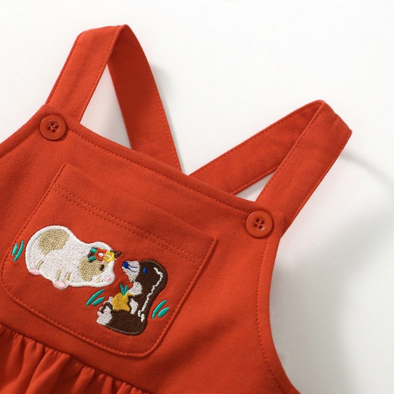 女童大红色吊带连衣裙宝宝纯棉秋装儿童卫衣裙子背带裙碎花T套装2,淘宝优惠券,粉丝福利购,淘宝优惠卷