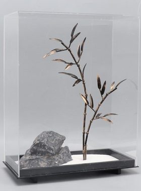 新中式禅意铁艺竹子石头微景观摆件客厅办公室招财艺术软装饰品