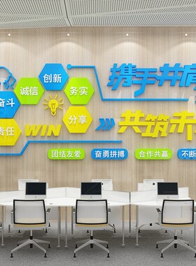 企业文化墙办公室墙面装饰员工团队激励志标语公司会议室背景墙贴
