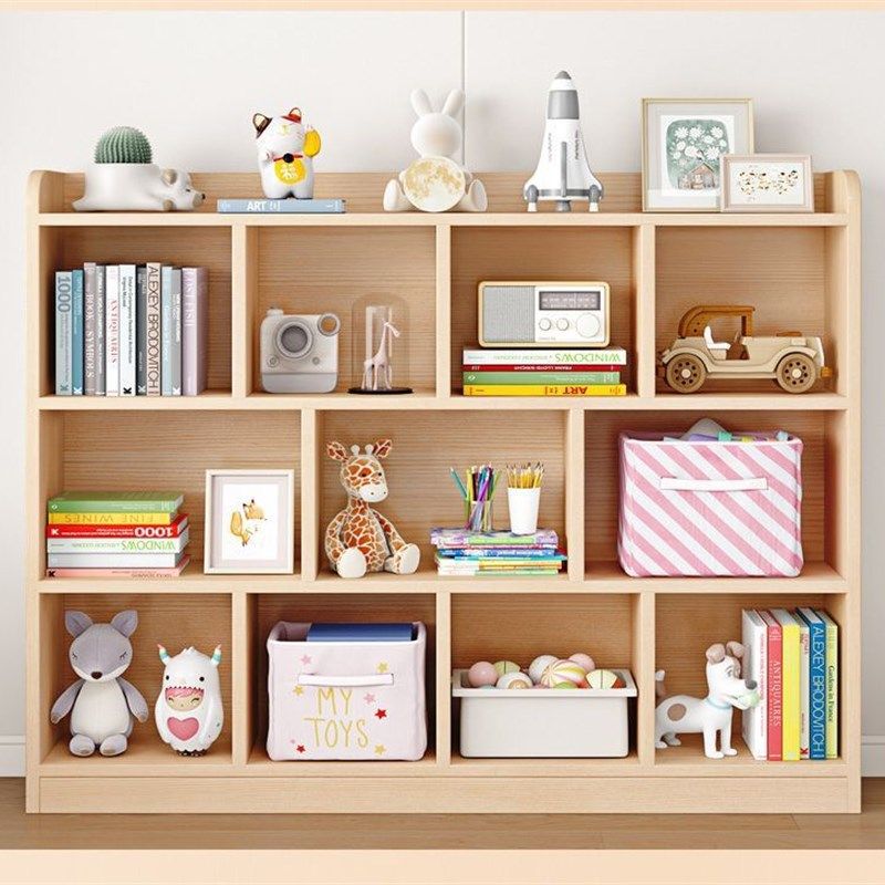 实木松木儿童书架置物架落地家用宝宝简易矮书柜格子柜玩具收纳柜,淘宝优惠券,粉丝福利购,淘宝优惠卷