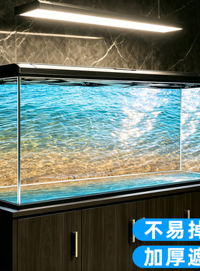 26年新款蓝色鱼缸底部贴纸缸底高清图背景造景3D立体静电自粘贴