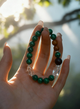 绽木&普陀山联名 孔雀石老山檀手串【一路绿灯】成长礼纪念品