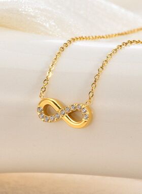欧美无限循环钛钢项链镀18金色
