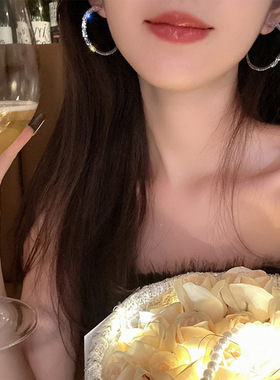 精致镶钻大圆圈耳环女2025年新款潮冷淡风百搭气质夸张耳圈耳饰品