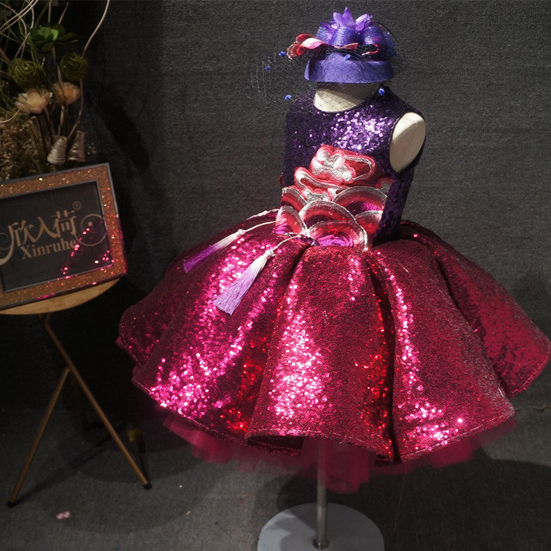 儿童紫色渐变短款蓬蓬裙女童主持中国风合唱走秀演出服,淘宝优惠券,粉丝福利购,淘宝优惠卷