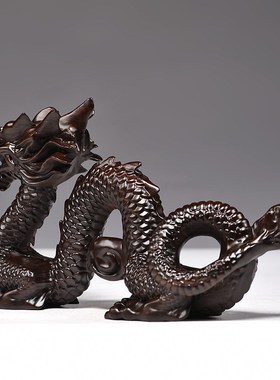黑檀木质五爪龙摆件实木雕刻龙生肖龙家居办公开业装饰红木工艺品