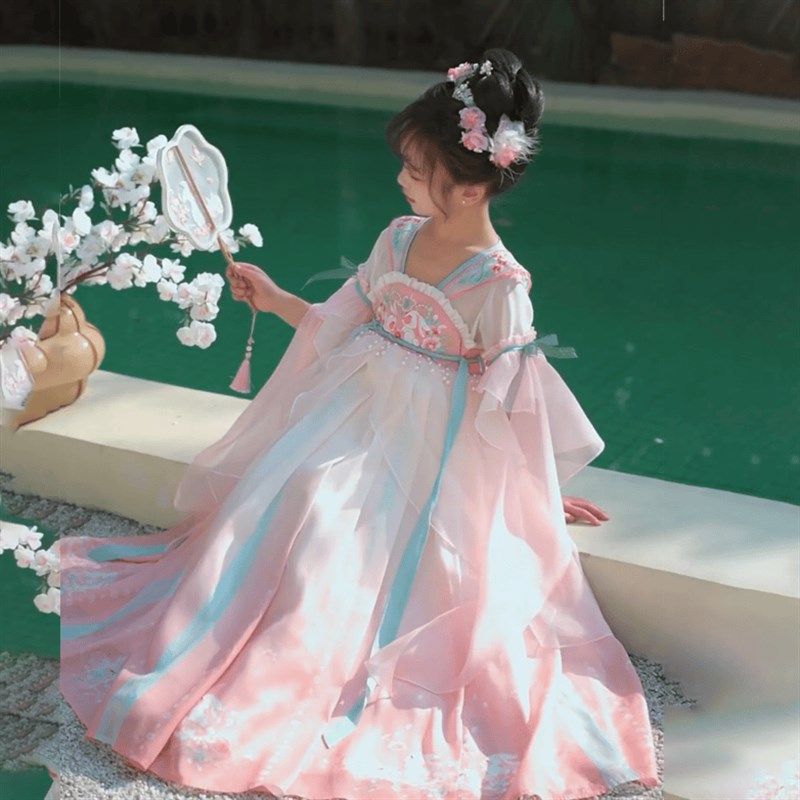 女童汉服连衣裙2024新款夏装儿童古风超仙襦裙唐装公主裙子,淘宝优惠券,粉丝福利购,淘宝优惠卷