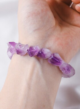 天然紫水晶矿物原石紫晶牙花矿石手串民族风女式时尚单圈手链现货