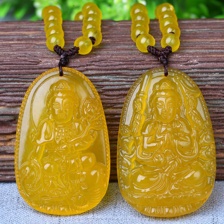 直播供货天然黄玛瑙黄玉髓吊坠十二生肖本命佛男女项链八大守护神 - 图0