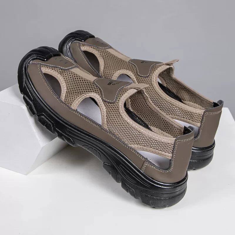 夏季透气包头镂空男凉鞋中老年休闲百搭老北京防滑凉鞋男款沙滩鞋,淘宝优惠券,粉丝福利购,淘宝优惠卷