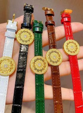 点钻玫瑰花窗金色情侣手表带