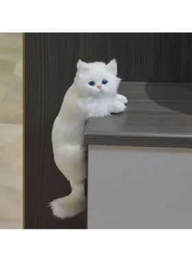 仿真猫咪摆件毛绒玩具手工艺品创意礼物电视猫挂猫室内开业摆件