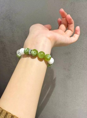 天然水晶手串釉玉白幽灵水晶手串zhao才找桃花转运手链礼物