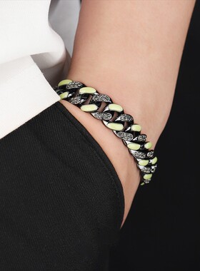 chaobang/潮邦 钛钢合成锆石手链 钛钢古巴手链男个性配饰高级感