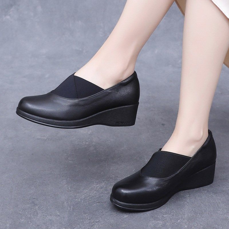 真皮坡跟厚底单鞋春秋款舒适不累脚妈妈鞋大码女鞋中年深口小皮鞋,淘宝优惠券,粉丝福利购,淘宝优惠卷