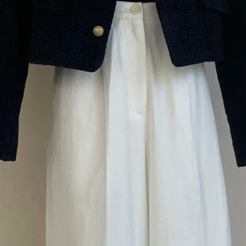 设计感小众韩系白色高腰直筒裤女夏季新款百搭显瘦垂感阔腿裤子潮,淘宝优惠券,粉丝福利购,淘宝优惠卷