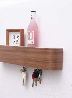 壁挂式多层一体置物架客厅入户门实木收纳架隐藏墙壁衣帽挂衣架