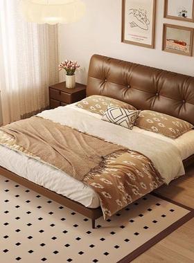 复古风云朵奶油轻奢双人主卧1.8米油蜡皮1.5米法式软靠包婚床