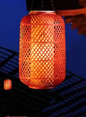 分体太阳能竹编灯笼自动充电手工编织竹灯罩日式灯笼阳台大门庭院