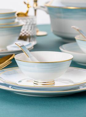 新中式金边高级感陶瓷套装家用碗碟碗盘厨具盘子碗全套新婚乔迁礼