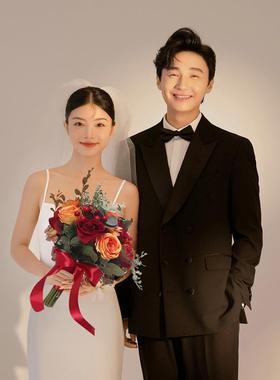 红色玫瑰手捧花新娘结婚高档森系婚礼仿真花拍照道具领证捧花影楼