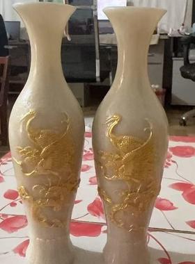 仿古玉龙仙鹤花瓶树脂摆件古玩古董收藏家居装饰工艺品