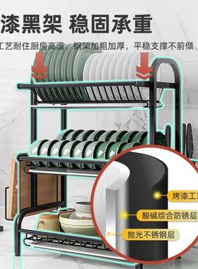 不锈钢厨房放碗架台面碗盘收纳架碗碟沥水架碗筷收纳盒置物架王之