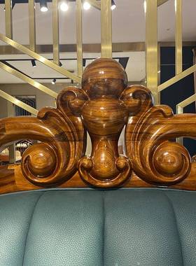 欧式双人原木大床别墅豪华主卧室新婚奢华实木真皮高端乌金木雕刻