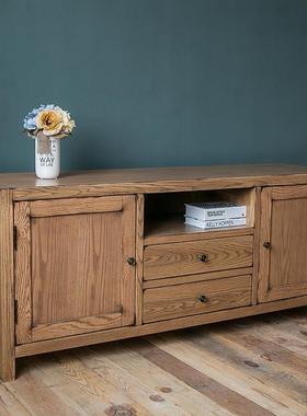 美式乡村现代简约小户型客厅电视柜复古做旧实木电视柜储物柜家具