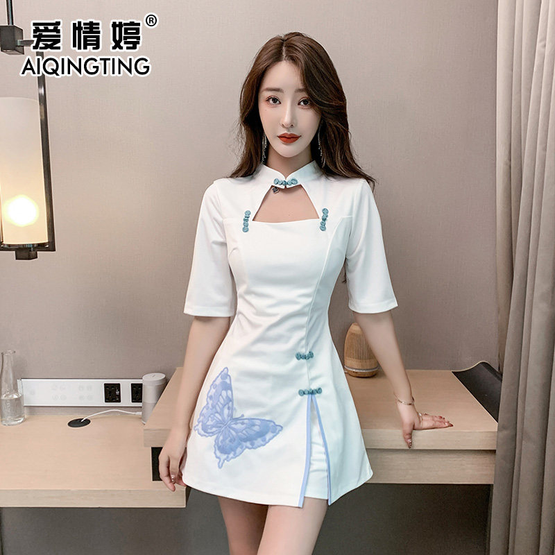 夜总店显瘦遮肚性感旗袍露背连衣裙 爱情婷连衣裙