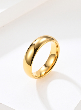 4mm/6mm/8mm简约光面金色钨钢戒指男女光身钨金情侣X指环对戒刻字