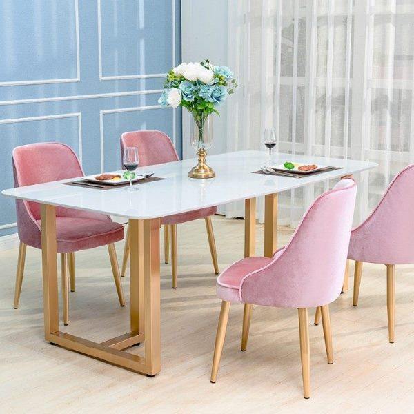 现代轻奢餐桌北欧大理石面长方形饭桌网红家用金色铁艺餐桌椅组合,淘宝优惠券,粉丝福利购,淘宝优惠卷