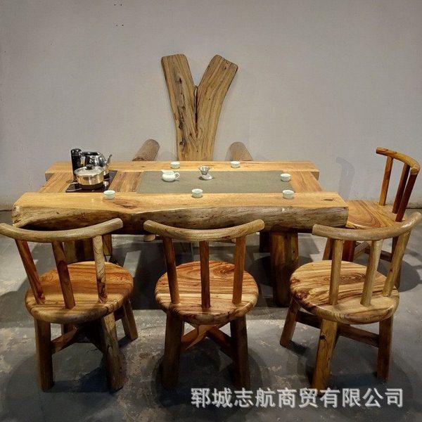 老榆木功夫茶台实木茶桌椅组合仿船木原木茶桌民宿中式茶桌椅,淘宝优惠券,粉丝福利购,淘宝优惠卷