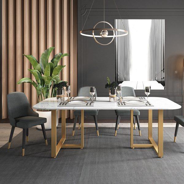 现代轻奢餐桌北欧大理石面长方形饭桌网红家用金色铁艺餐桌椅组合,淘宝优惠券,粉丝福利购,淘宝优惠卷