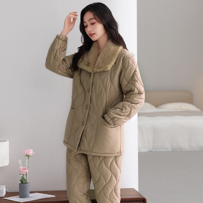 睡衣女款2025新款冬季三层加厚羽绒夹棉冬天珊瑚绒加绒保暖家居服,淘宝优惠券,粉丝福利购,淘宝优惠卷