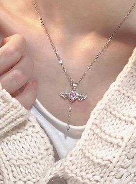 s网红时尚送女友女生闺蜜生日礼物丘比特之心项链女爱心天使翅膀